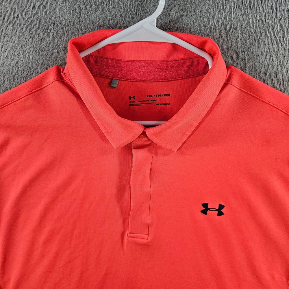 Under Armour Mens HeatGear Polo Shirt XXL Orange Red Loose‎ Fit Short Sleeve